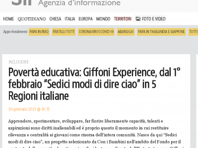 Povertà educativa: Giffoni Experience, dal 1° febbraio “Sedici modi di dire ciao” in 5 Regioni italiane