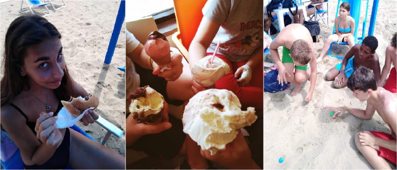 Merenda, gelati e giochi in spiaggia per i ragazzi del centro di aggregazione Brancaleone di Piano di Conca (Massarosa)