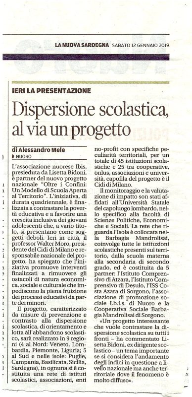 Inizia il progetto contro la dispersione scolastica - articolo di Alessandro Mele su La Nuova Sardegna sul progetto Oltre i Confini